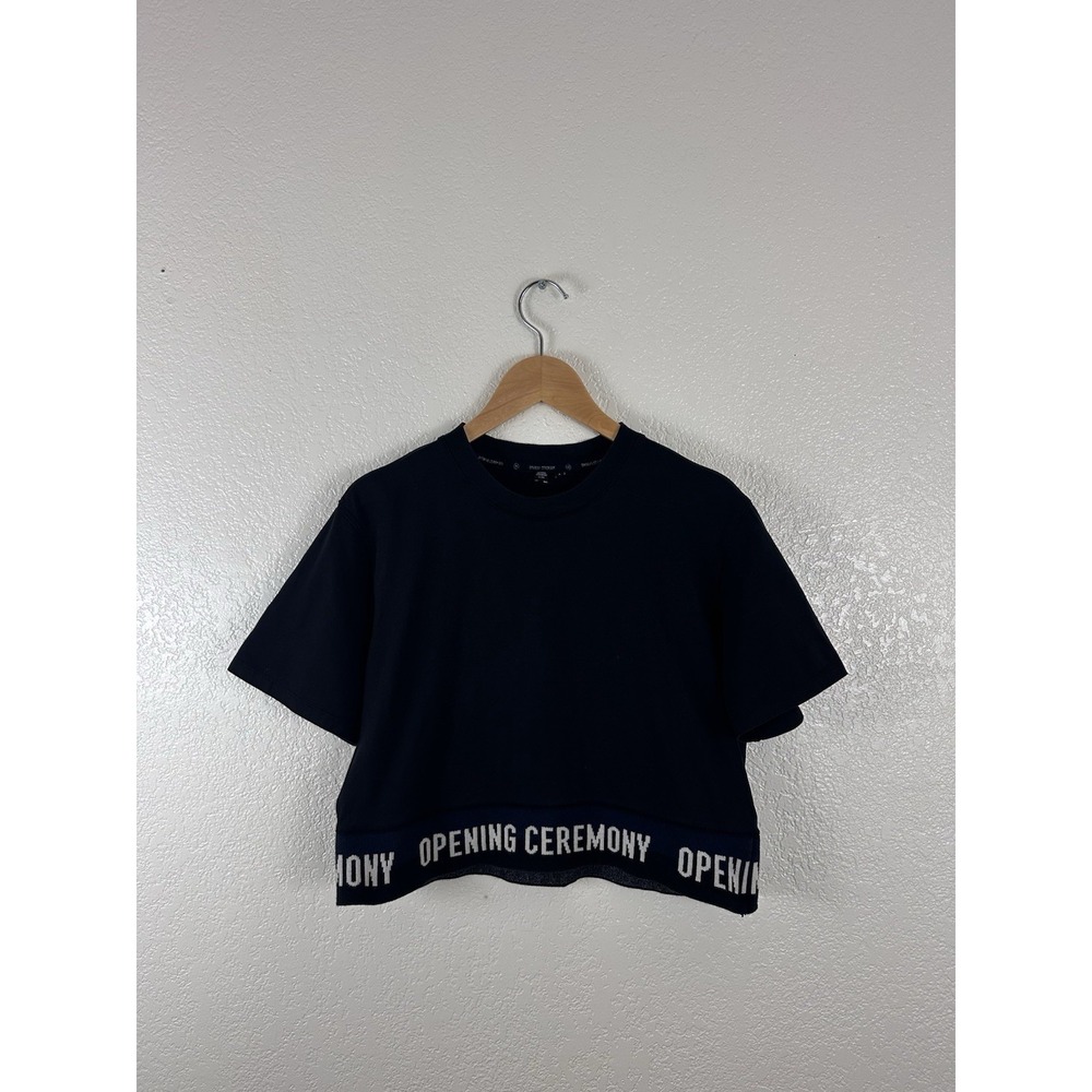 Opening Ceremony Women's Cropped T-Shirt Black Small Logo Hem 100% Cotton